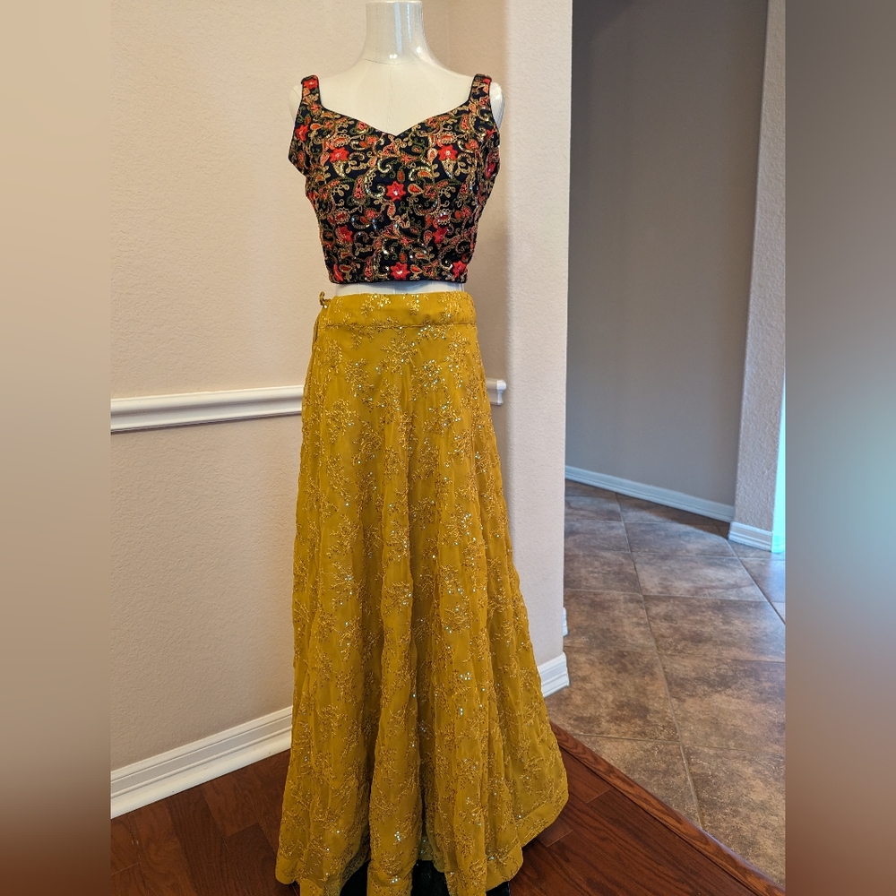 Elegant Yellow and Blue Lehenga
